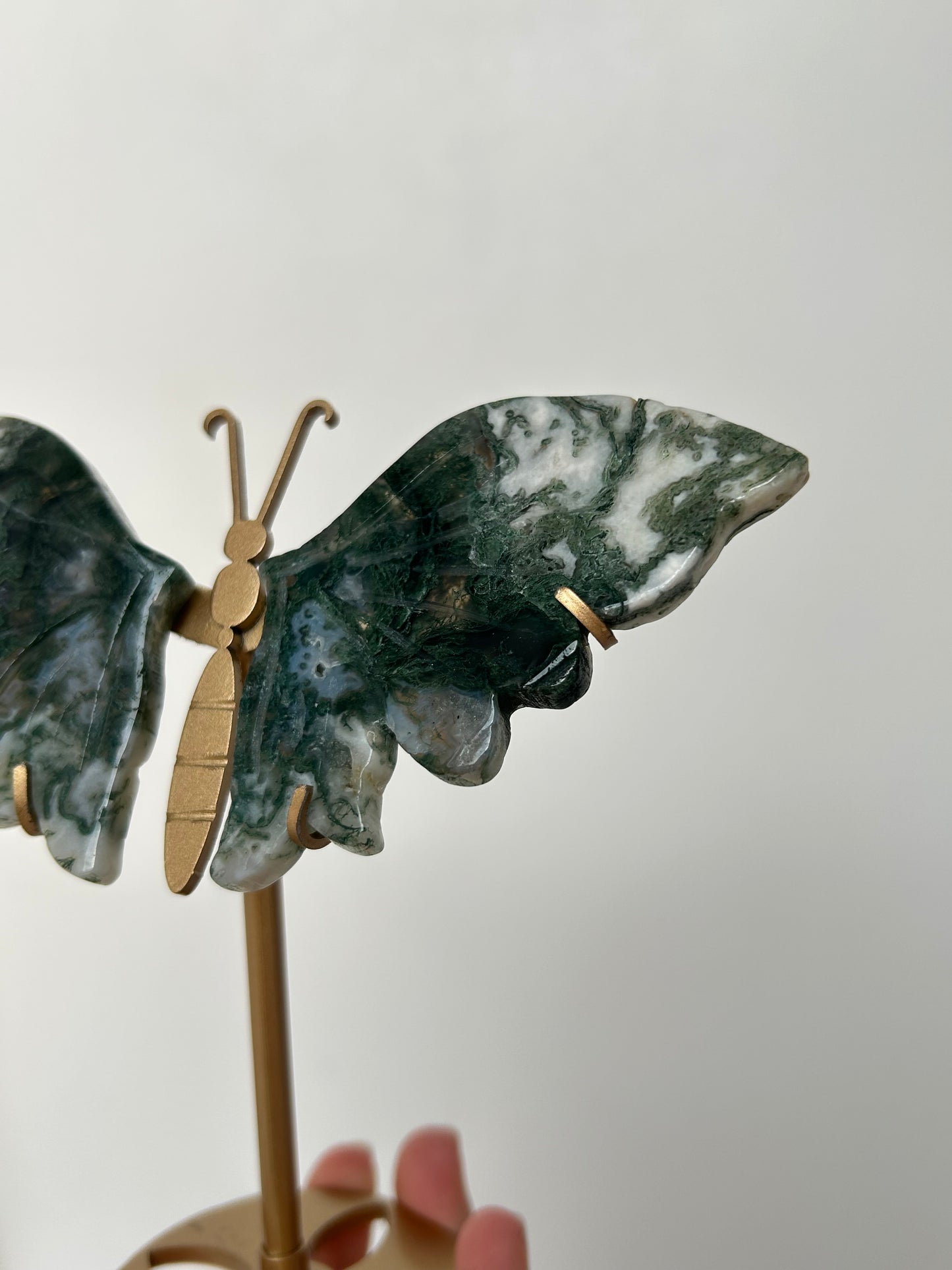 Moss Agate Butterfly On Stand