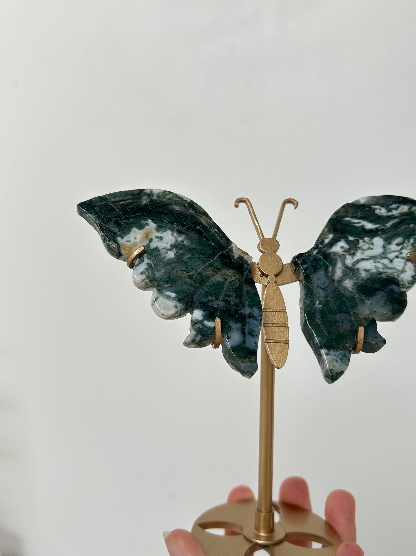 Moss Agate Butterfly On Stand