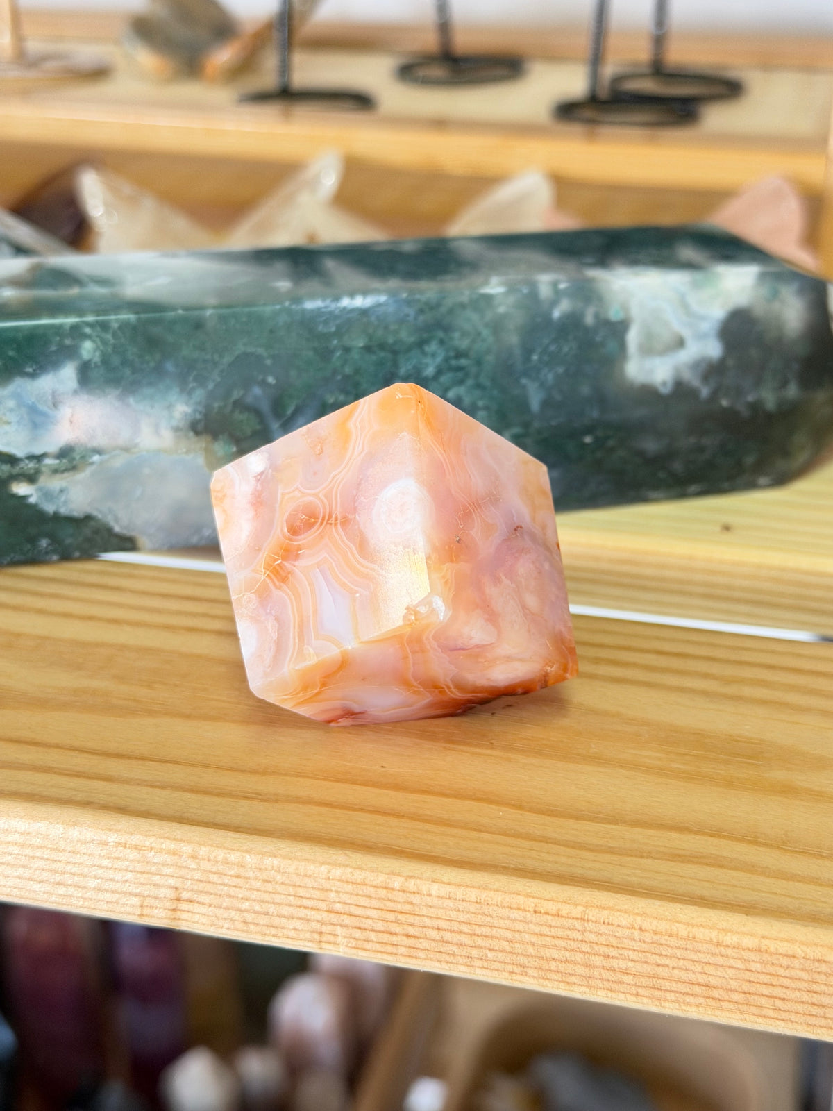 Carnelian x Flower Agate Cube | D
