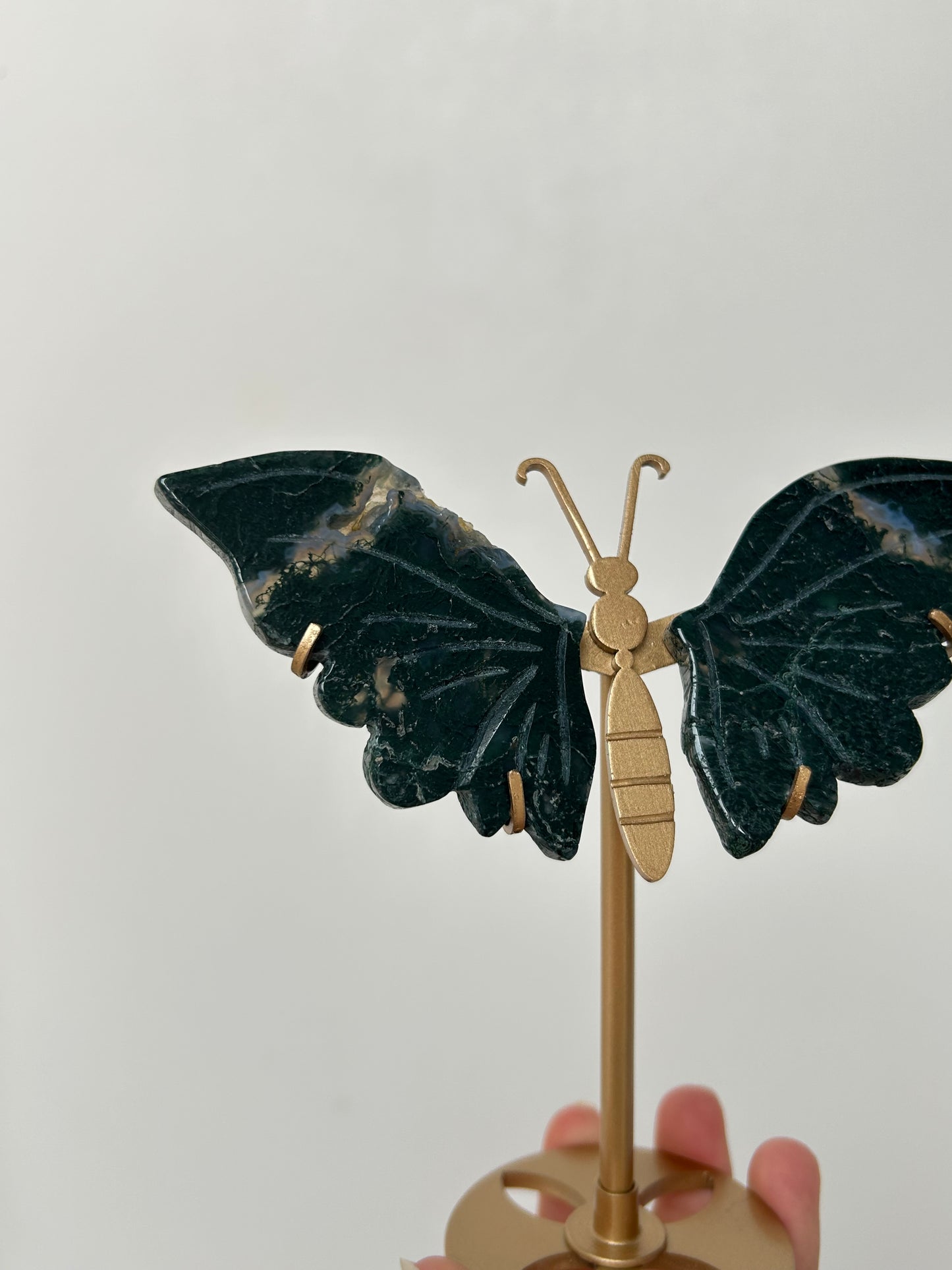 Moss Agate Butterfly On Stand