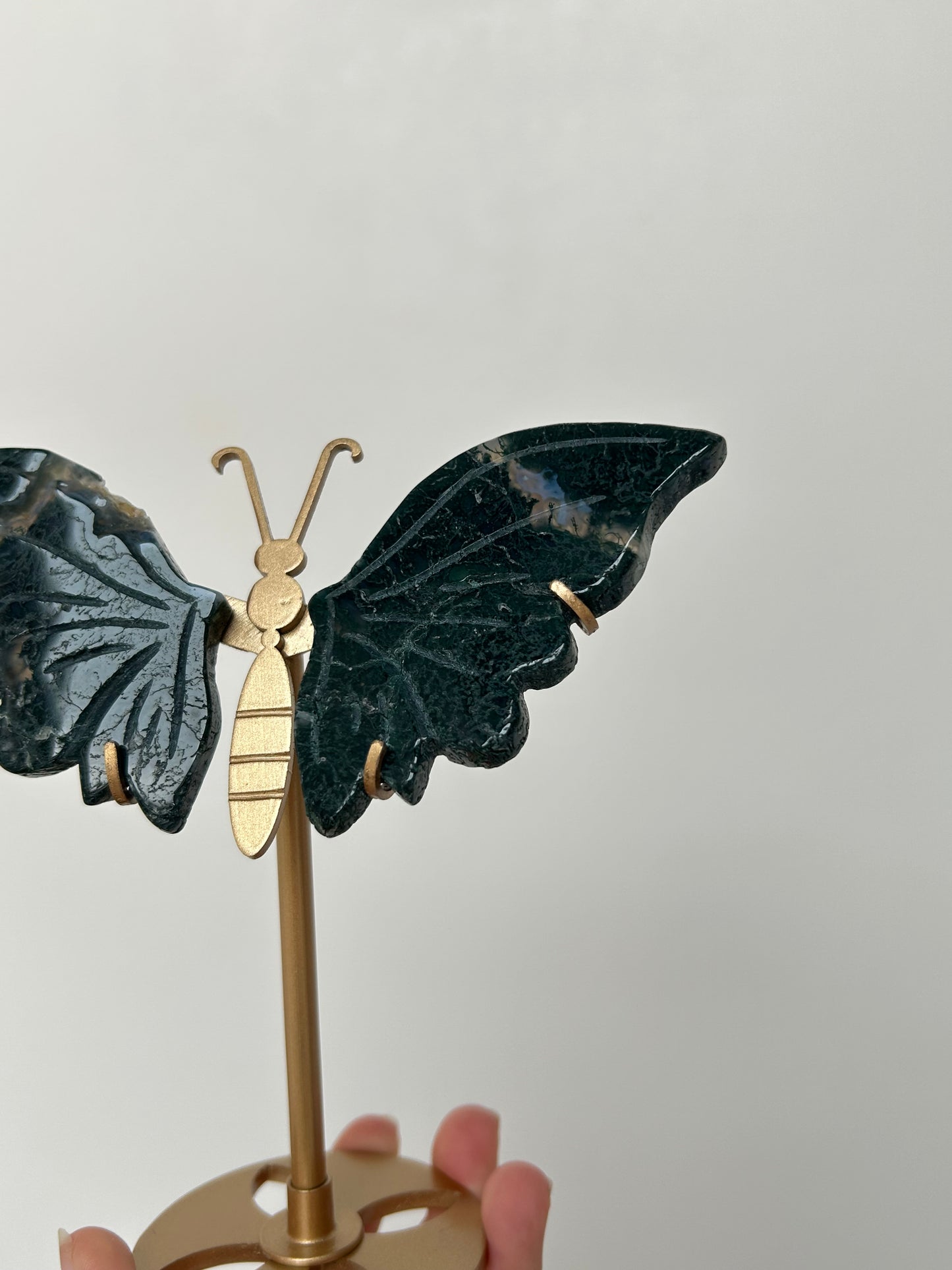Moss Agate Butterfly On Stand