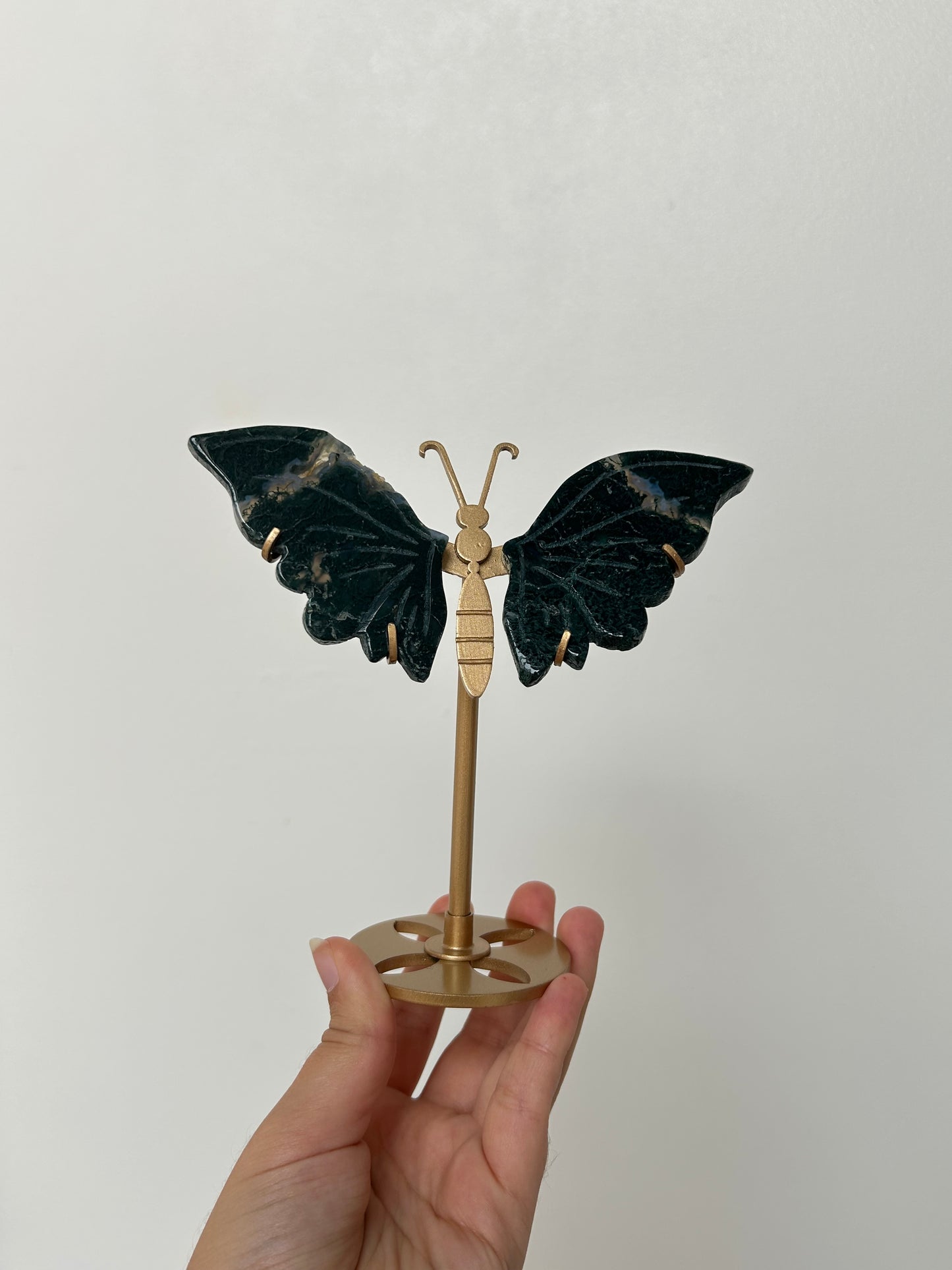 Moss Agate Butterfly On Stand