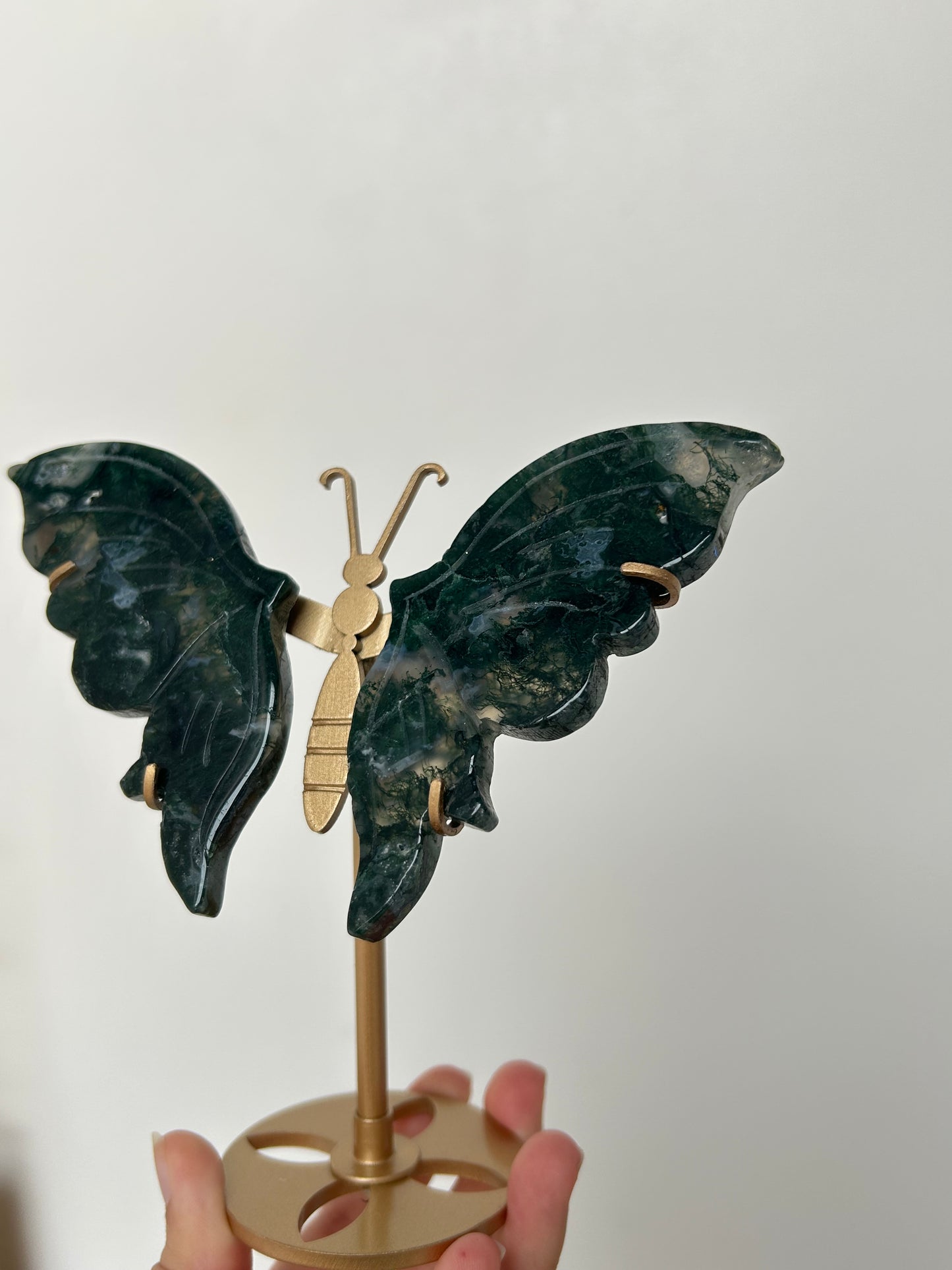 Moss Agate Butterfly On Stand
