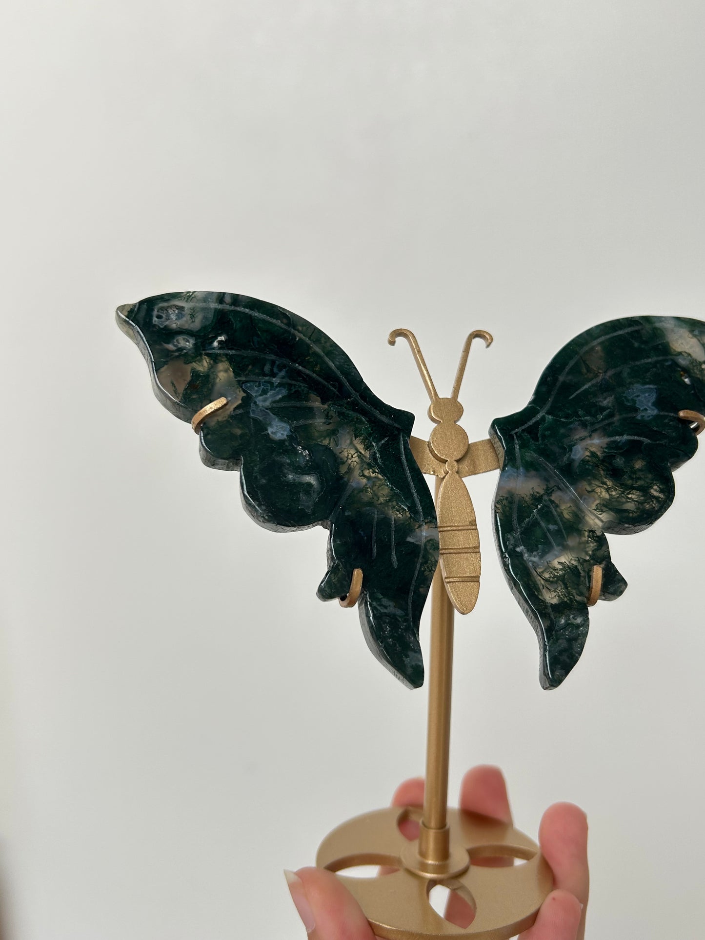 Moss Agate Butterfly On Stand