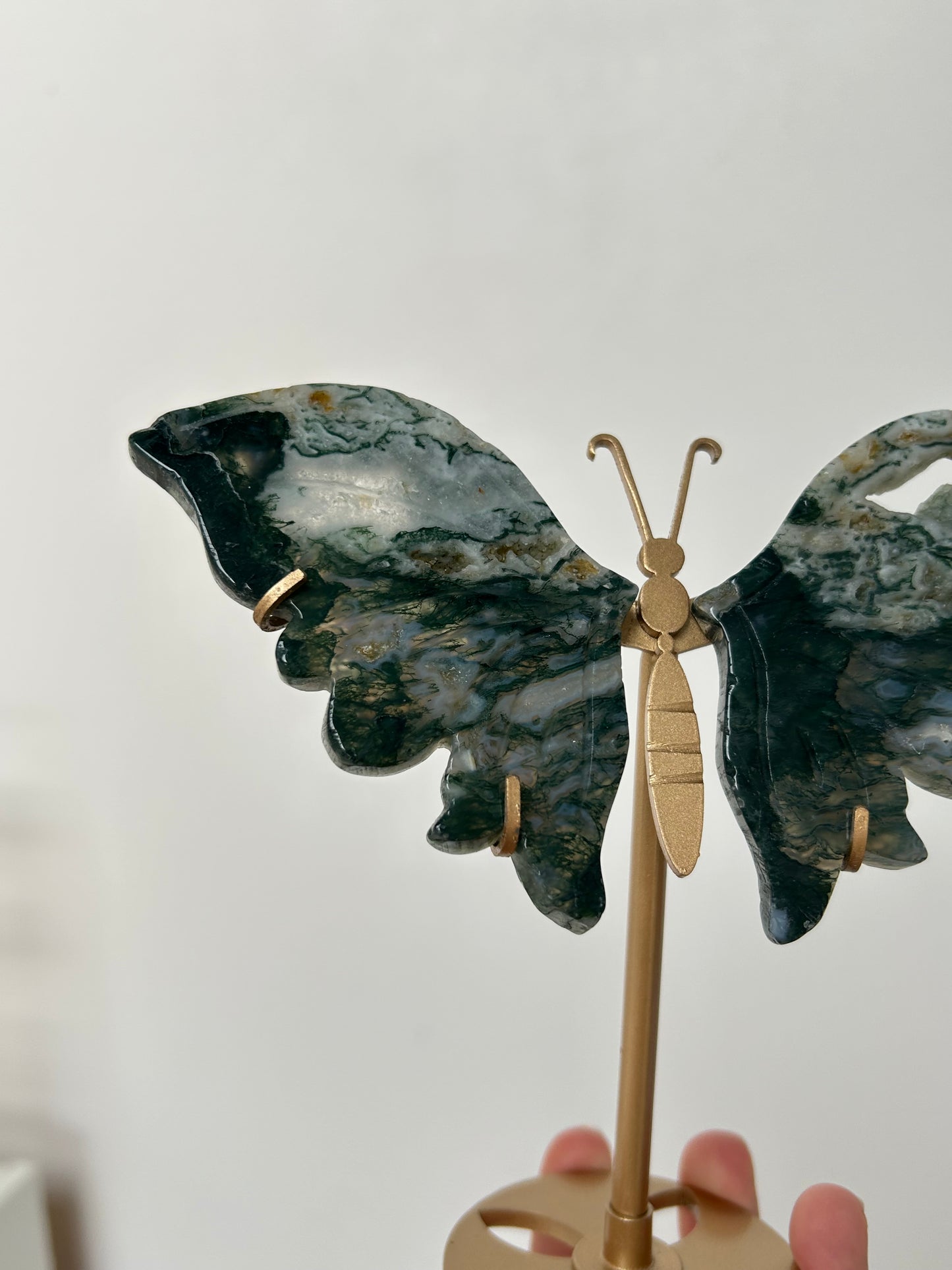 Moss Agate Butterfly On Stand
