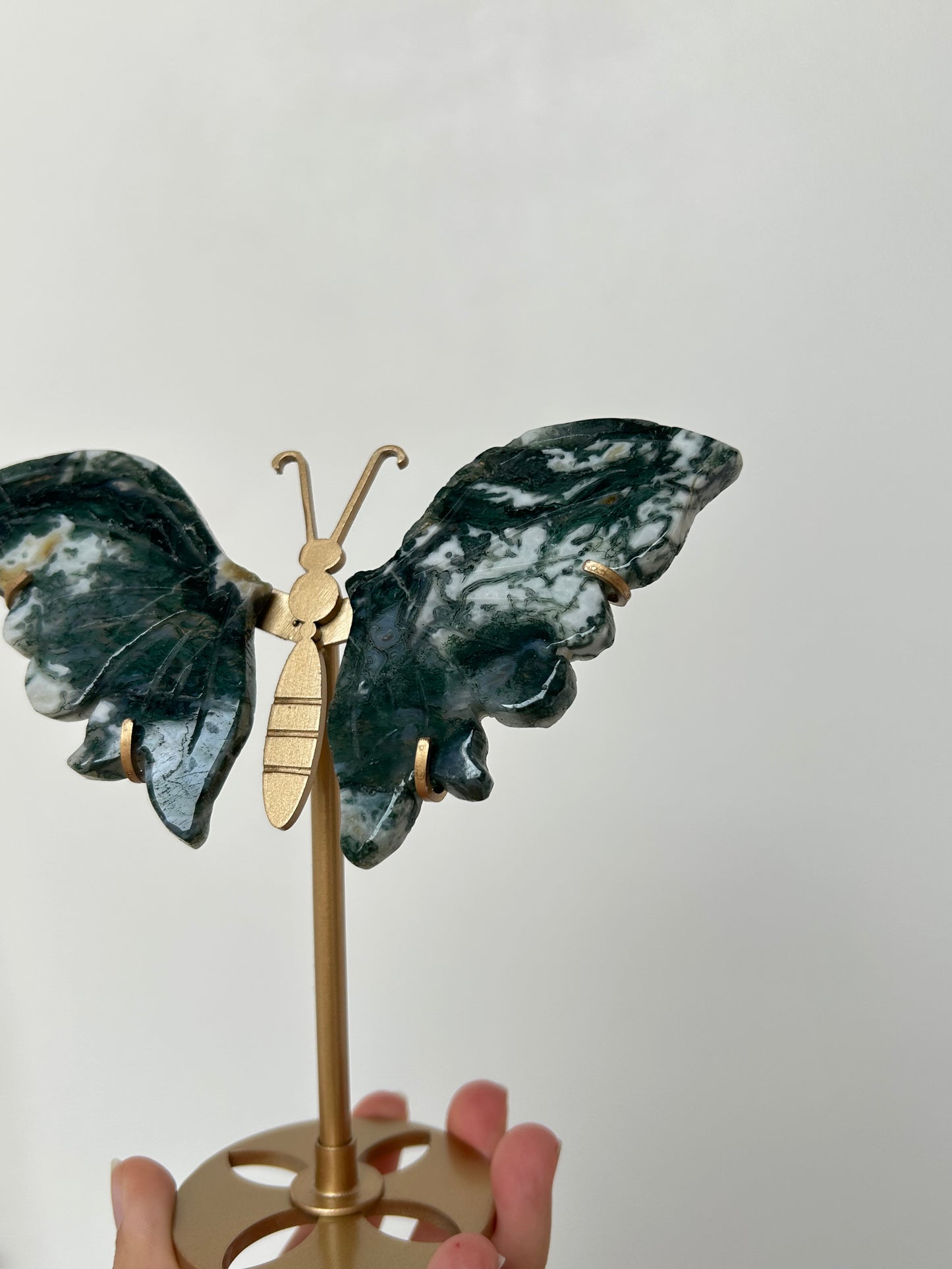 Moss Agate Butterfly On Stand