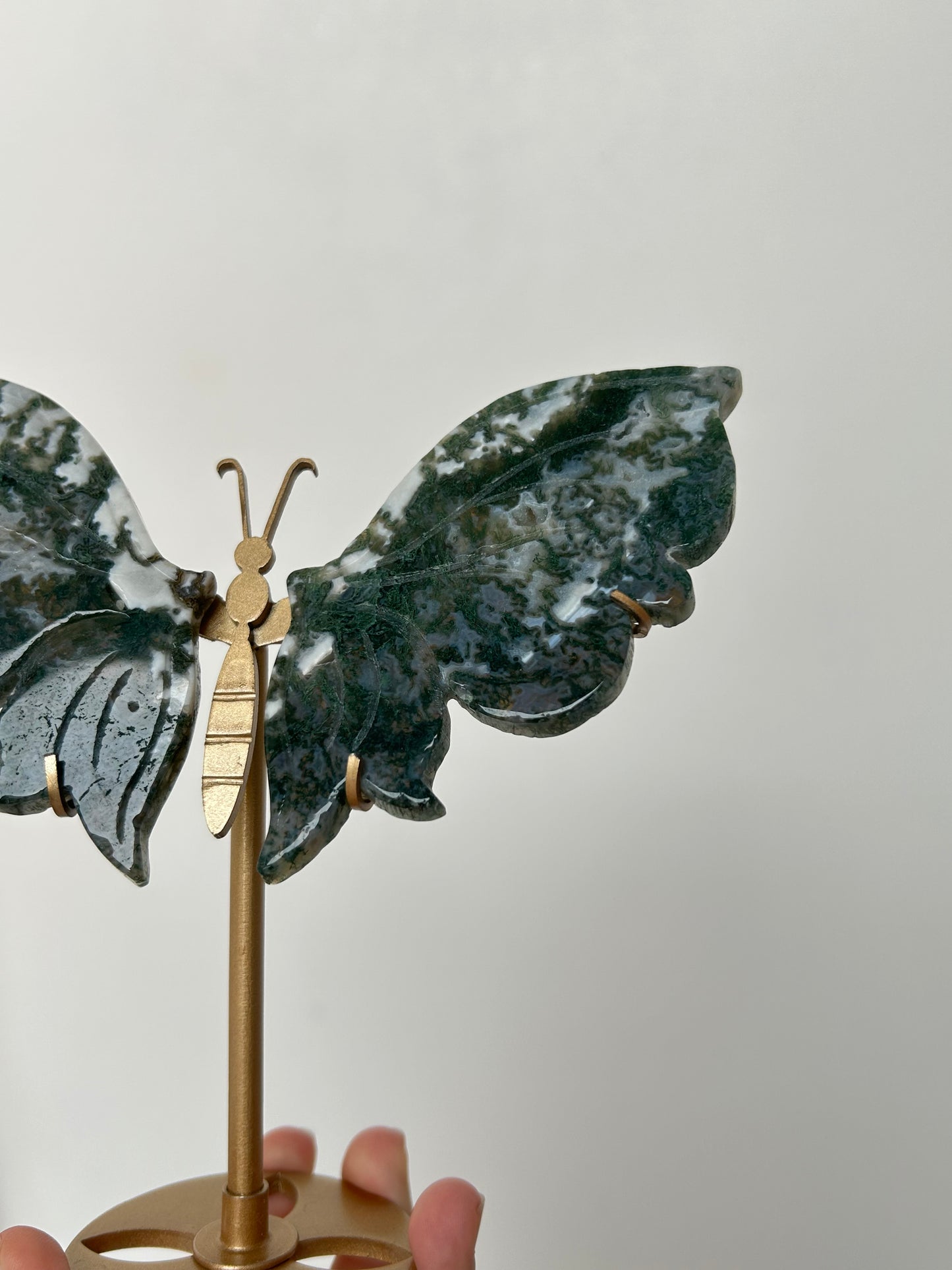 Moss Agate Butterfly On Stand