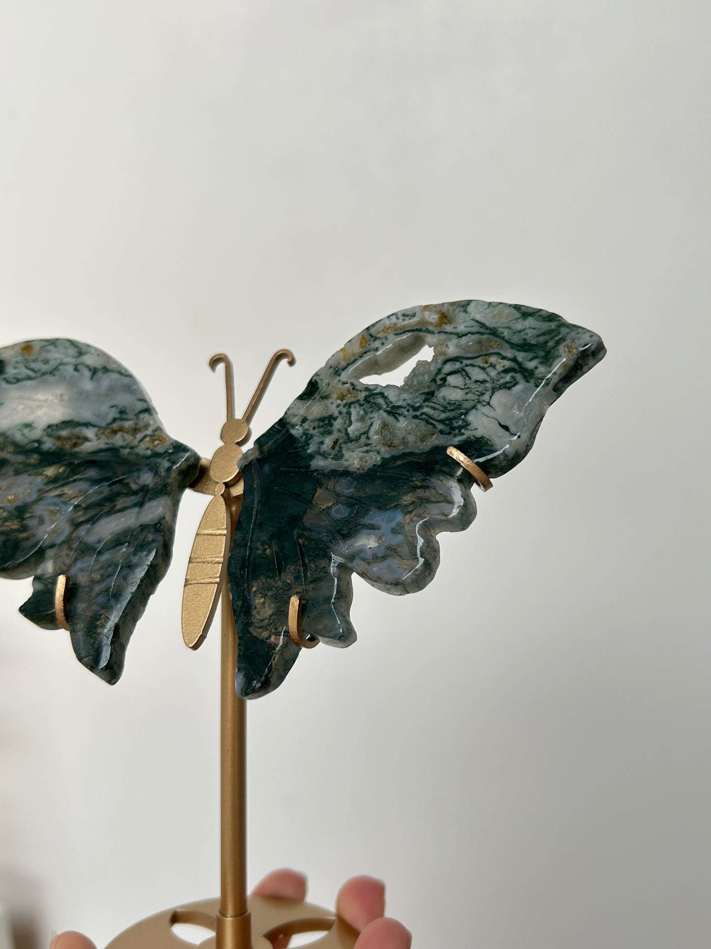 Moss Agate Butterfly On Stand