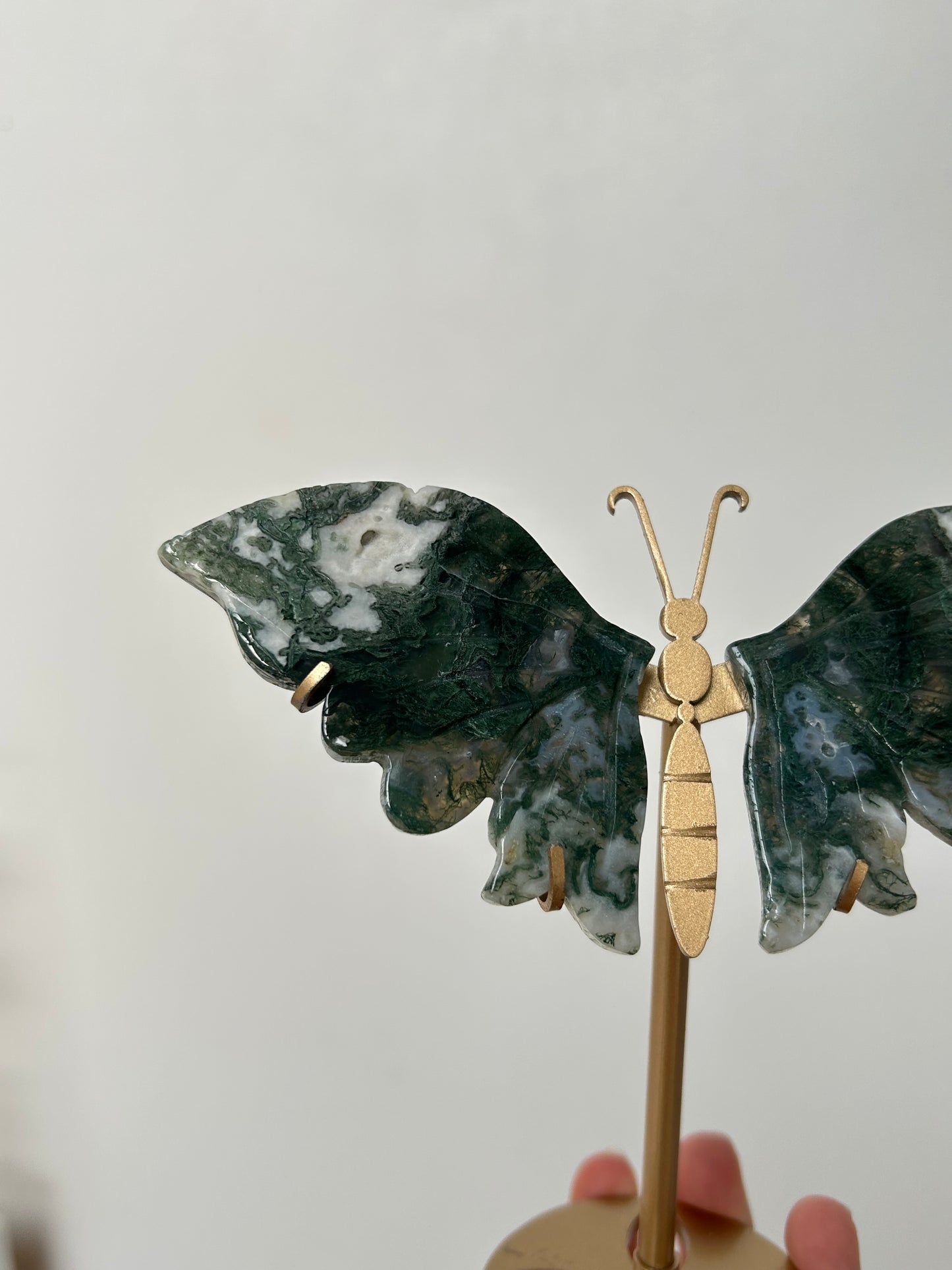 Moss Agate Butterfly On Stand