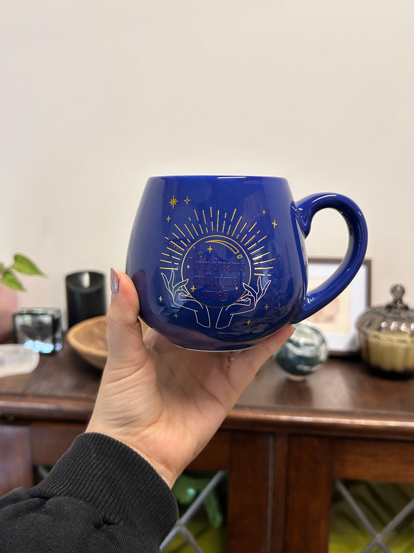 blue fortune teller mug