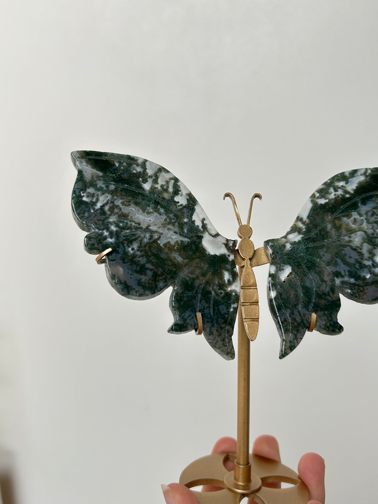 Moss Agate Butterfly On Stand