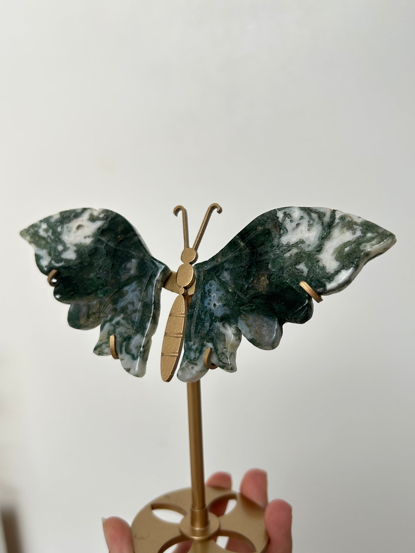 Moss Agate Butterfly On Stand