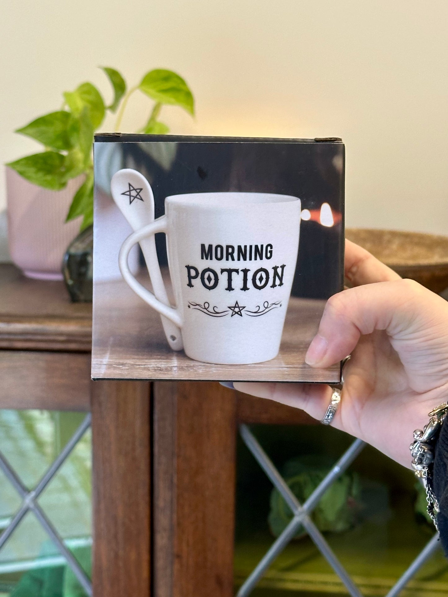 white mug with spoon for witch