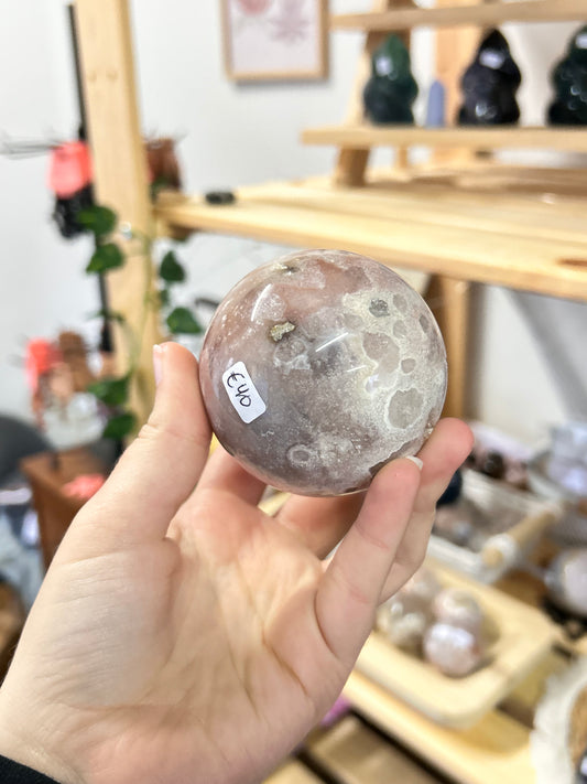 Flower Agate x Pink Amethyst Sphere
