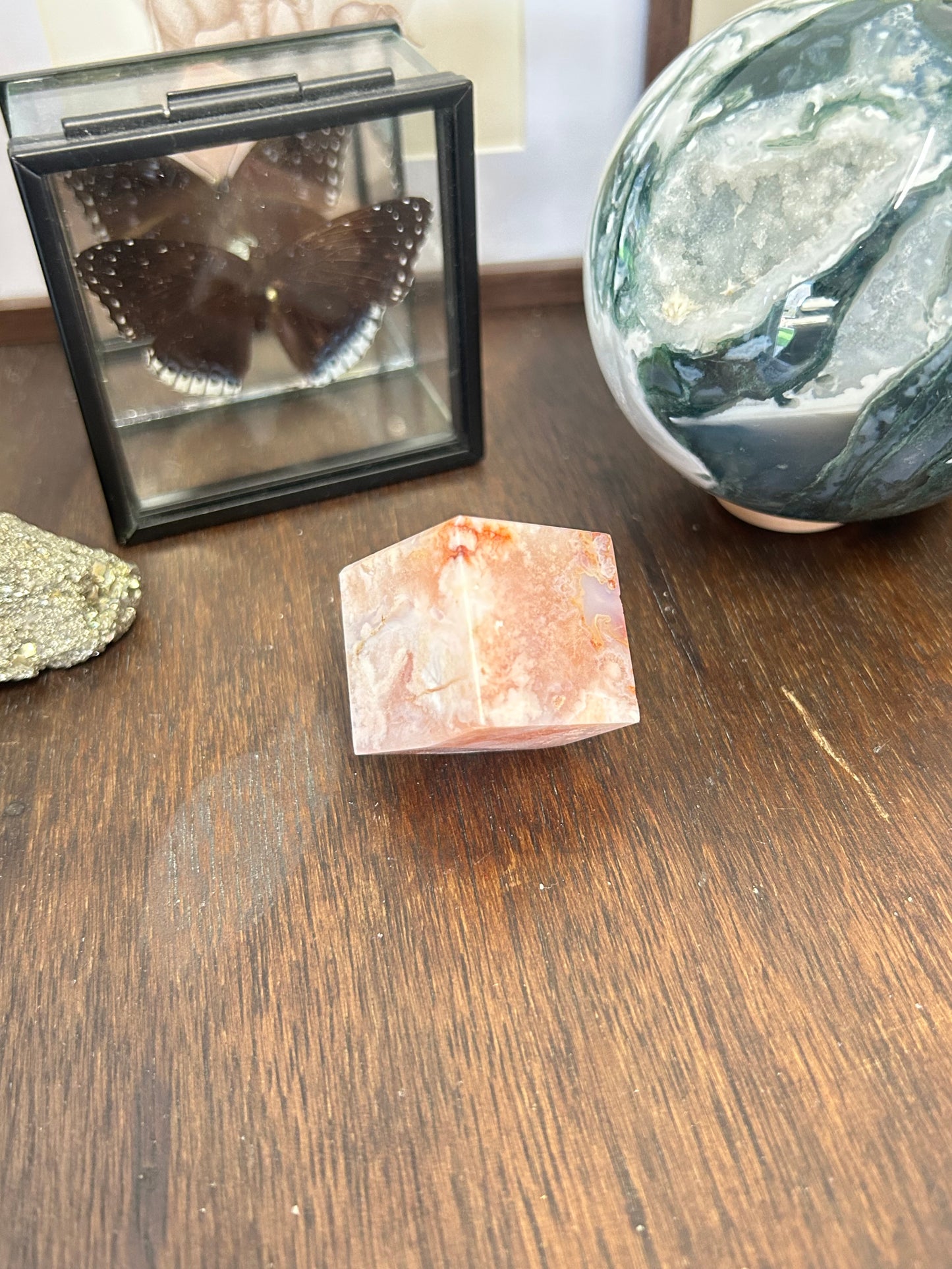 Carnelian x Flower Agate Cube