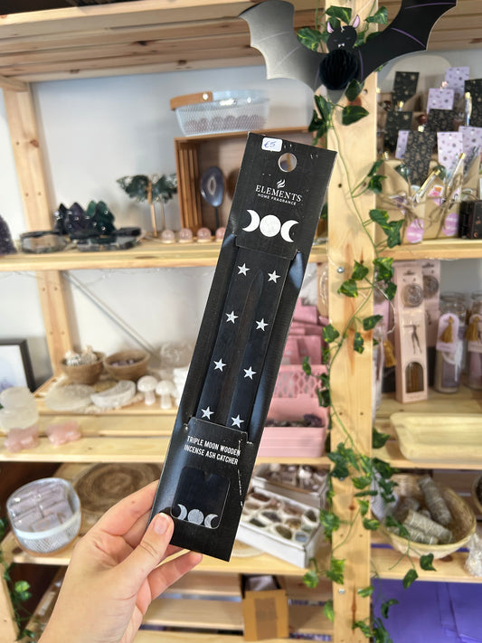 Triple Moon Wooden Incense Holder