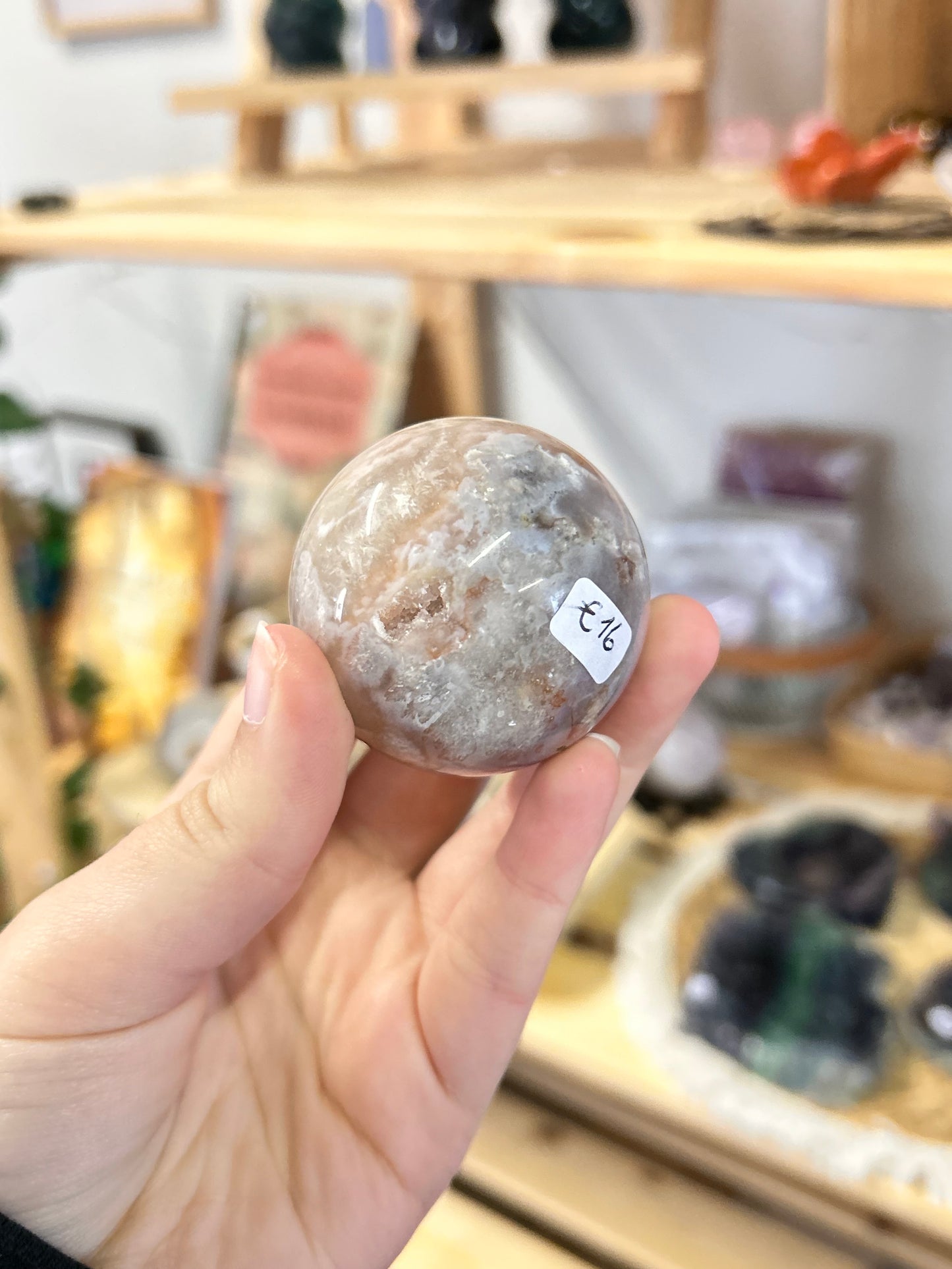 Flower Agate x Pink Amethyst Sphere