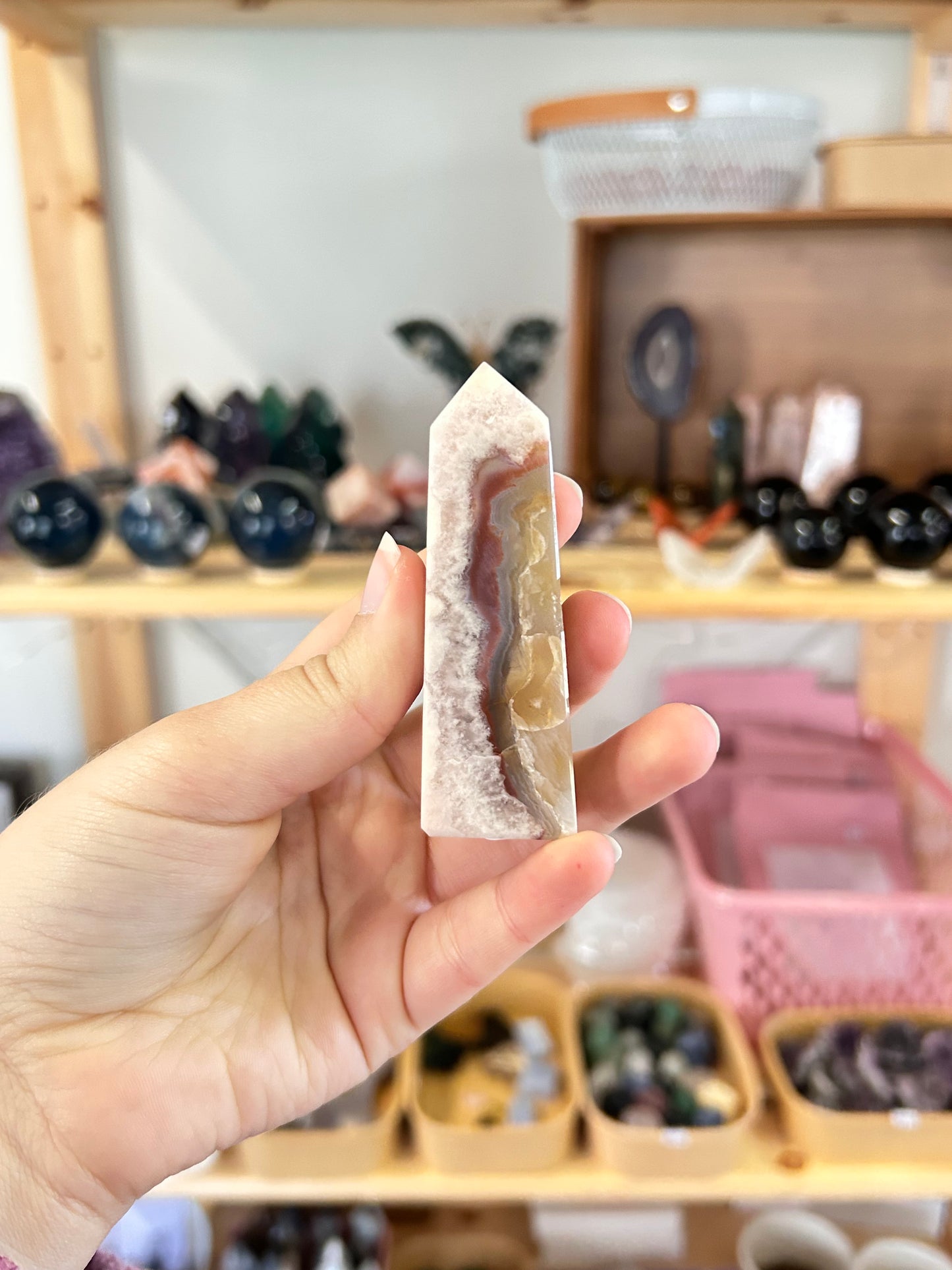 Pink Amethyst x Flower Agate Tower