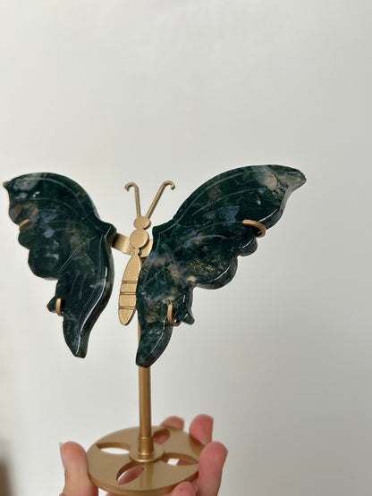 Moss Agate Butterfly On Stand