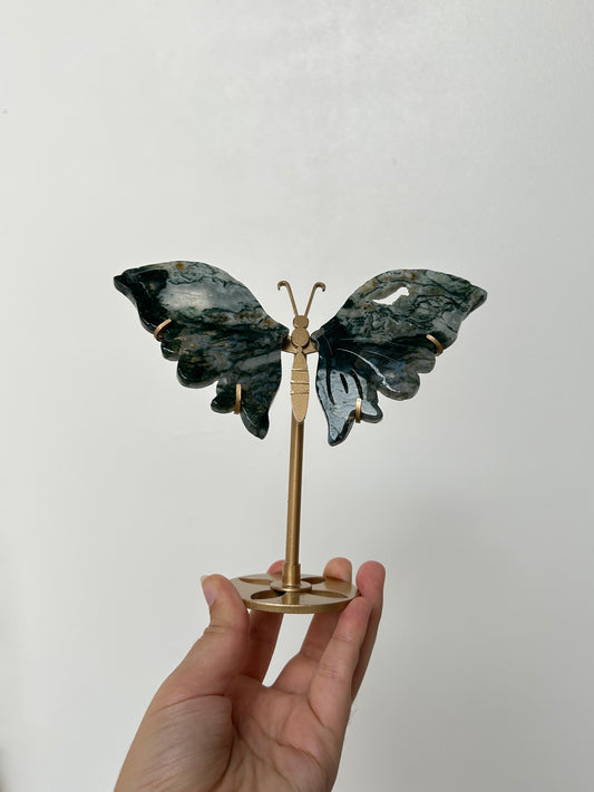 Moss Agate Butterfly On Stand