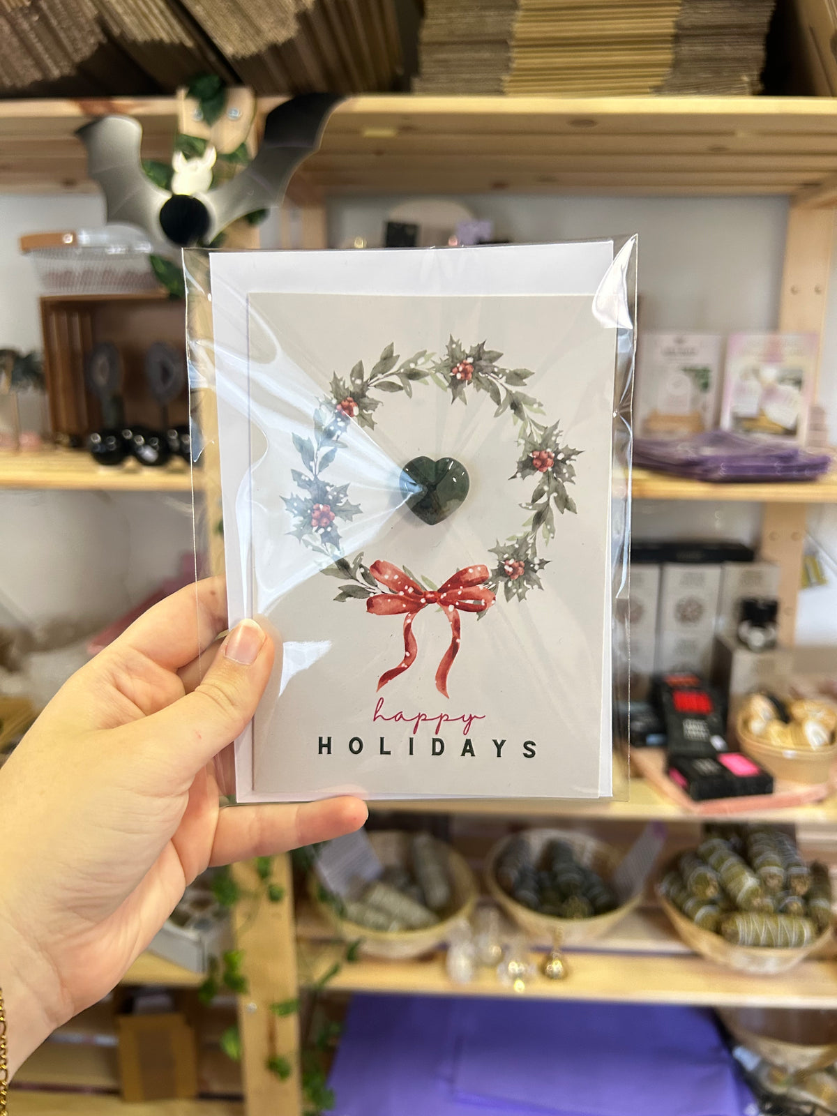 Happy Holidays Card - Moss Agate Heart