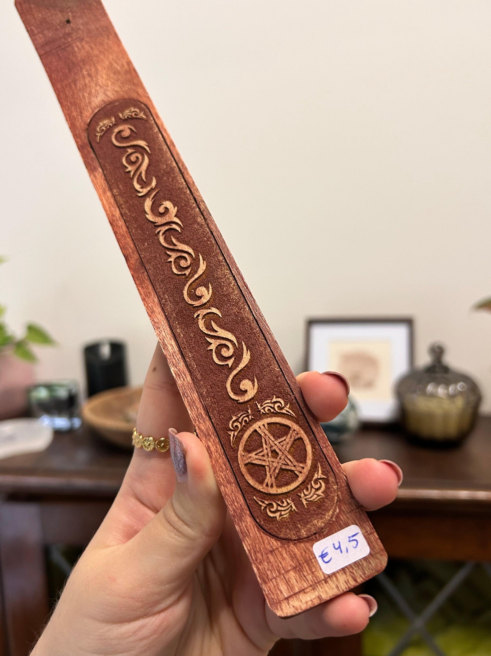 holder for incense sticks with pentagram carving