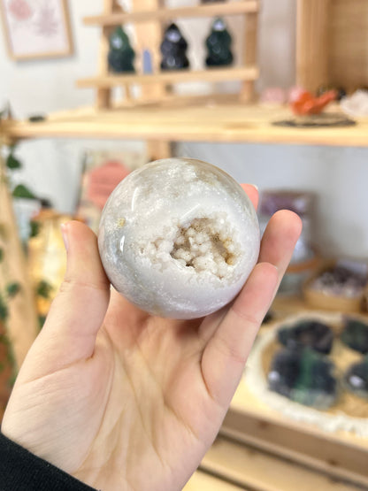 Flower Agate x Pink Amethyst Sphere