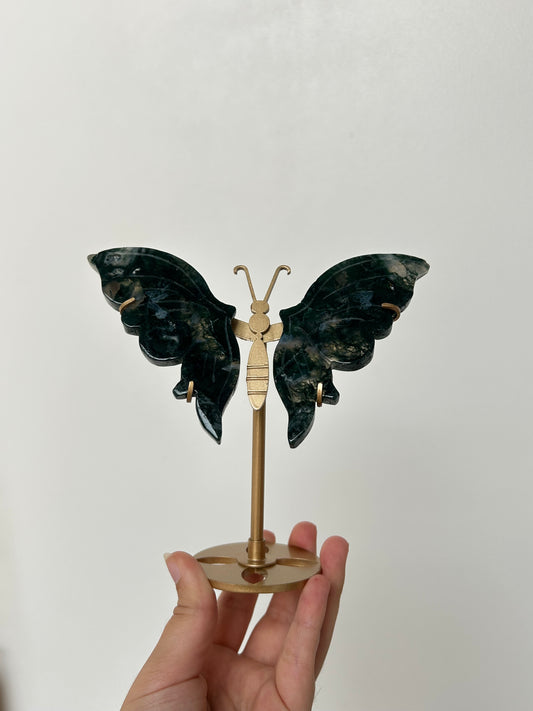 Moss Agate Butterfly On Stand