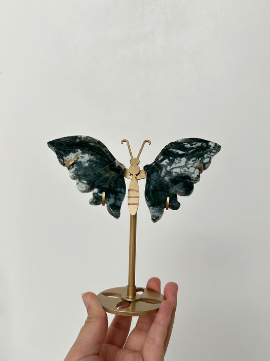 Moss Agate Butterfly On Stand