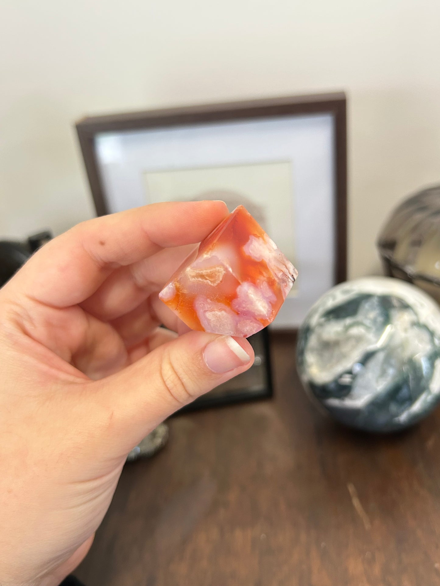 Carnelian x Flower Agate Cube