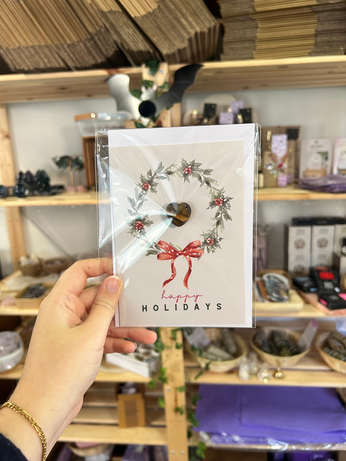 Happy Holidays Card - Tiger’s Eye Heart