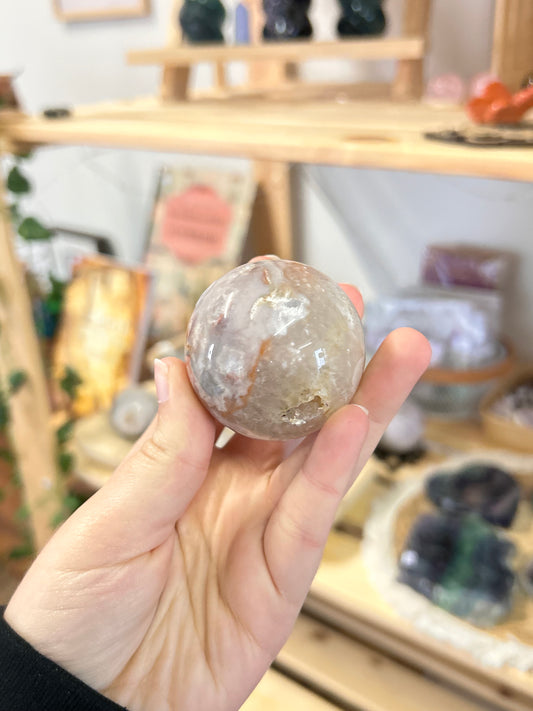 Flower Agate x Pink Amethyst Sphere