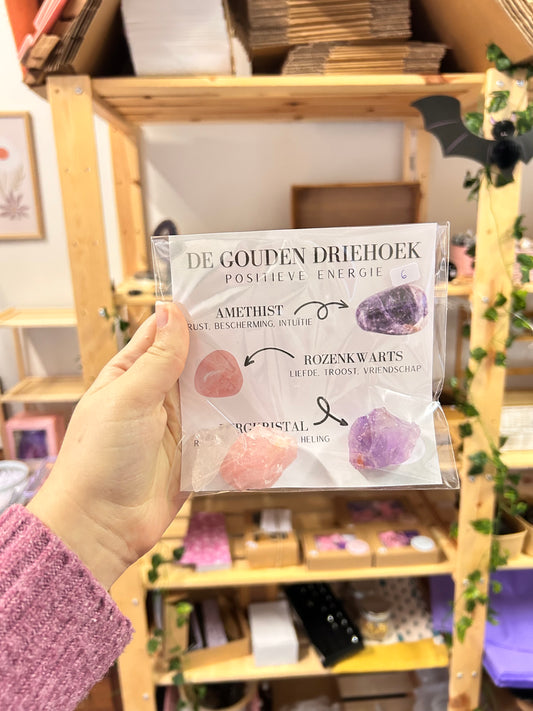 Gouden Driehoek Kristal Set - Ruw