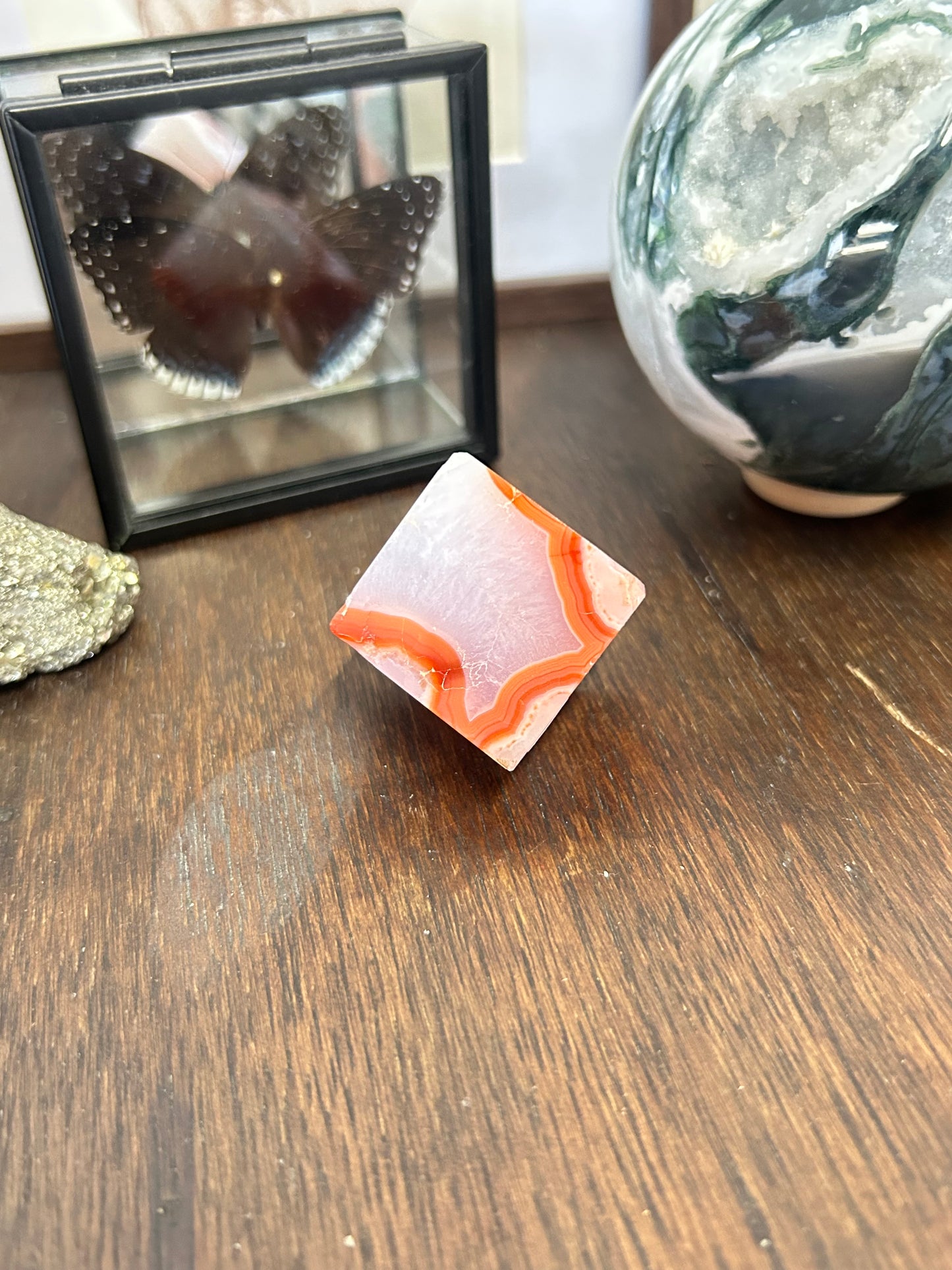 Carnelian x Flower Agate Cube