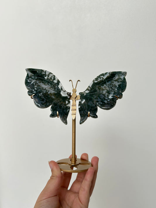 Moss Agate Butterfly On Stand