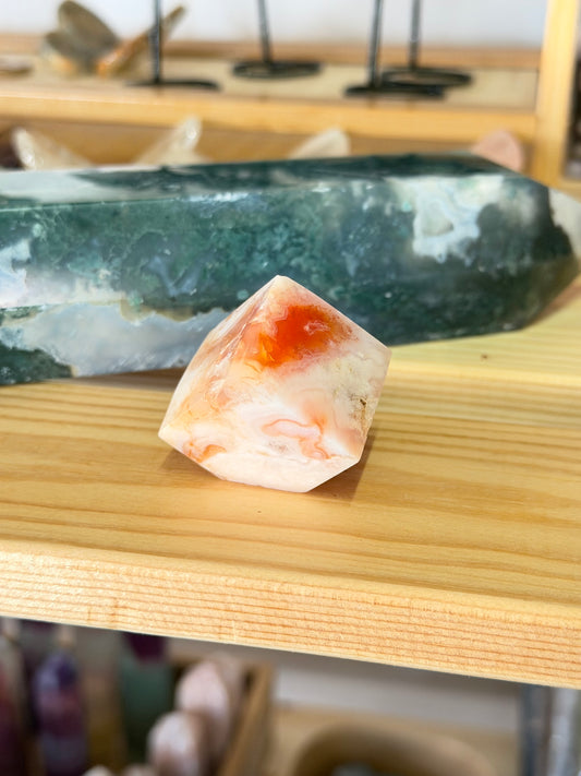 Carnelian x Flower Agate Cube | A