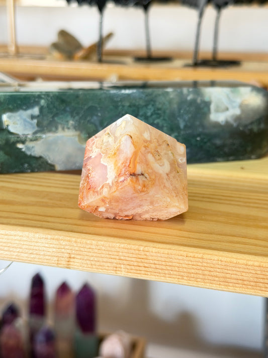 Carnelian x Flower Agate Cube | C