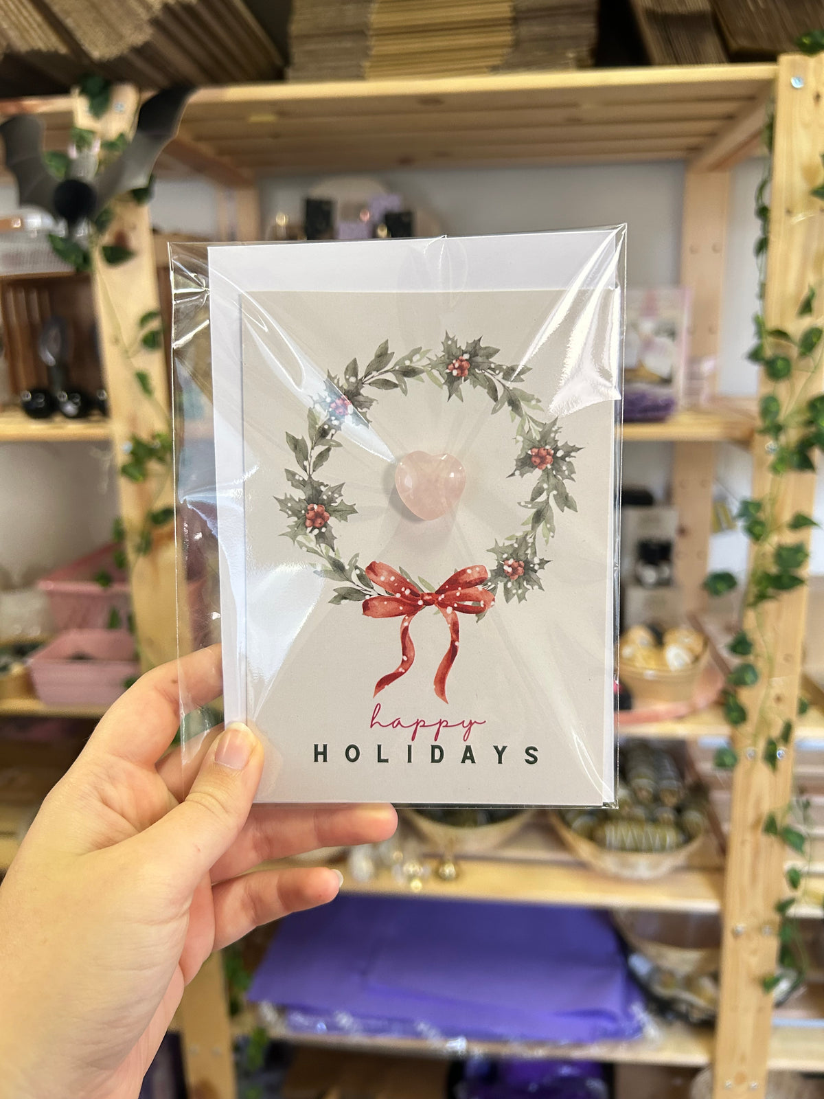Happy Holidays Card - Rose Quartz Heart