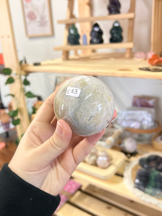 Flower Agate x Pink Amethyst Sphere