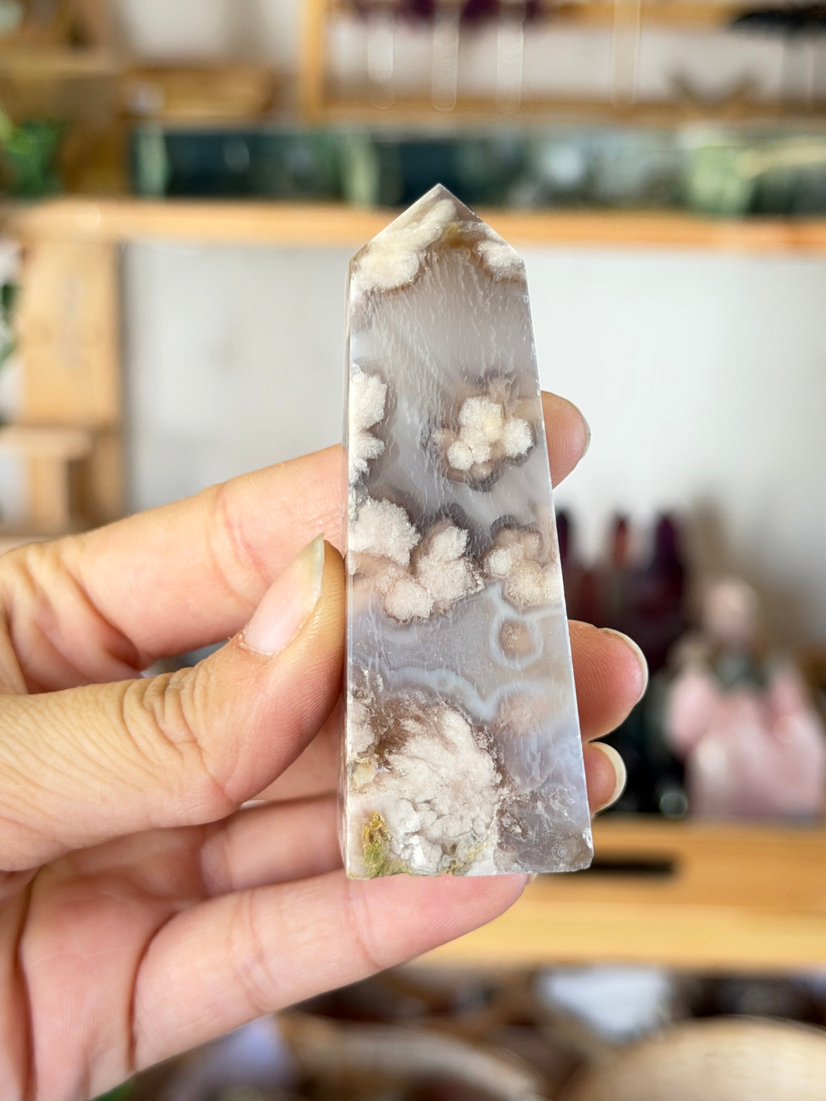 Black Flower Agate Tower | H