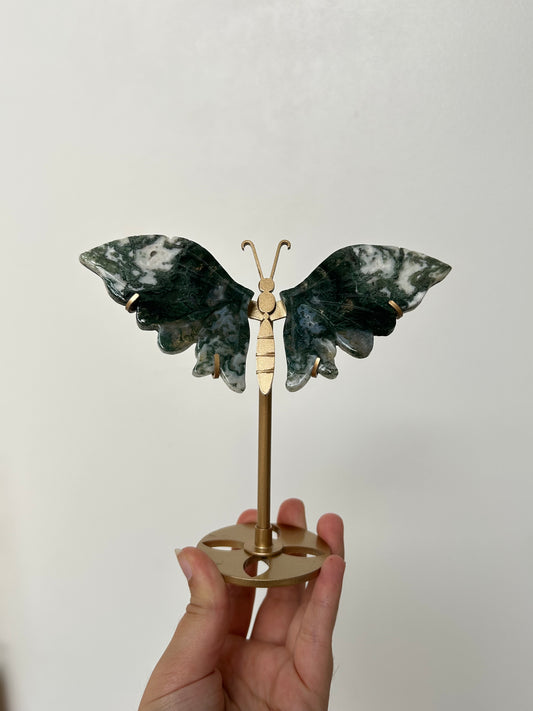 Moss Agate Butterfly On Stand