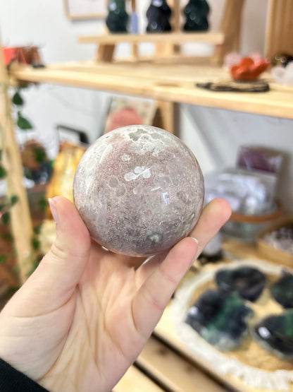Flower Agate x Pink Amethyst Sphere