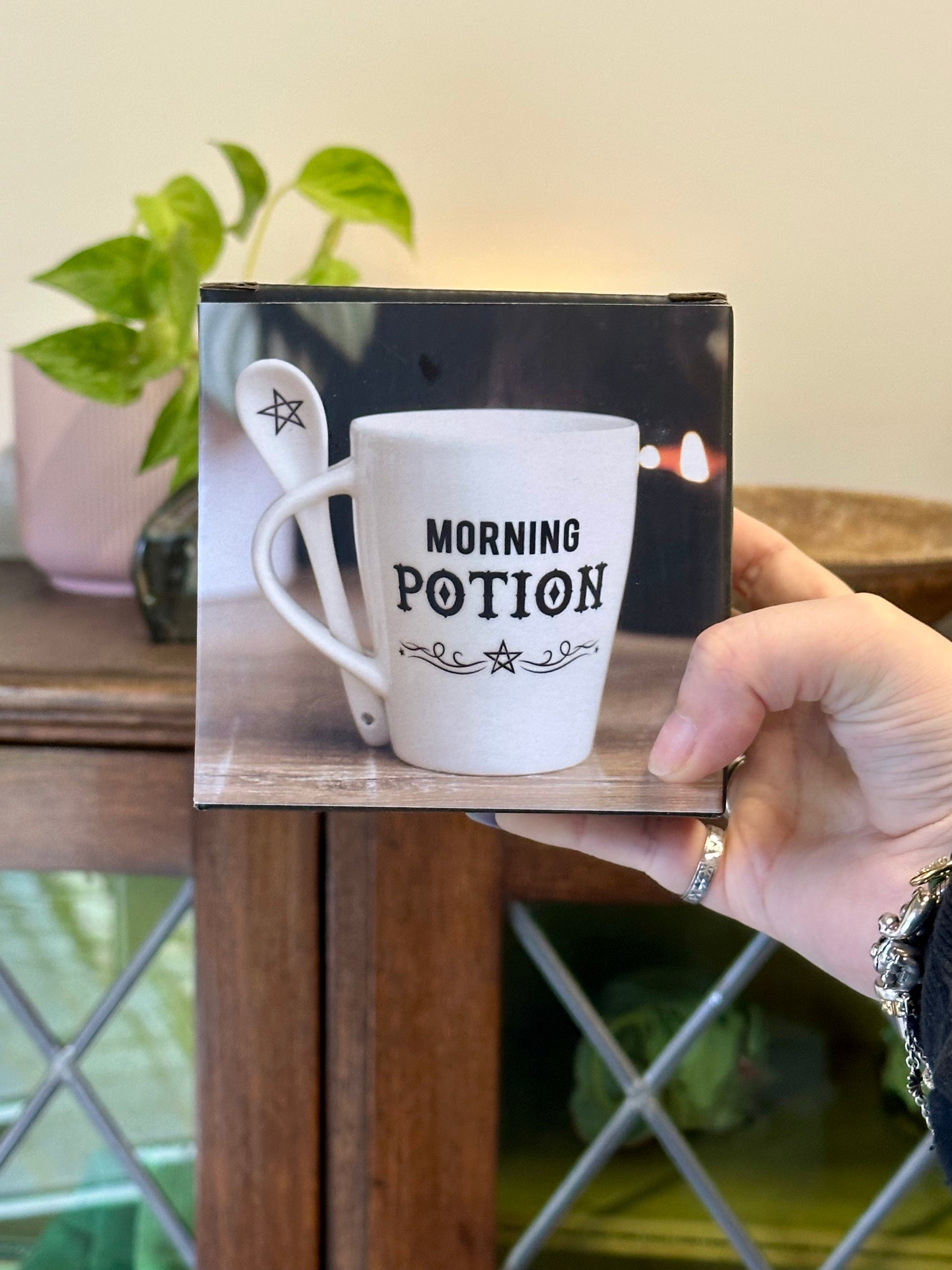 white mug with spoon for witch